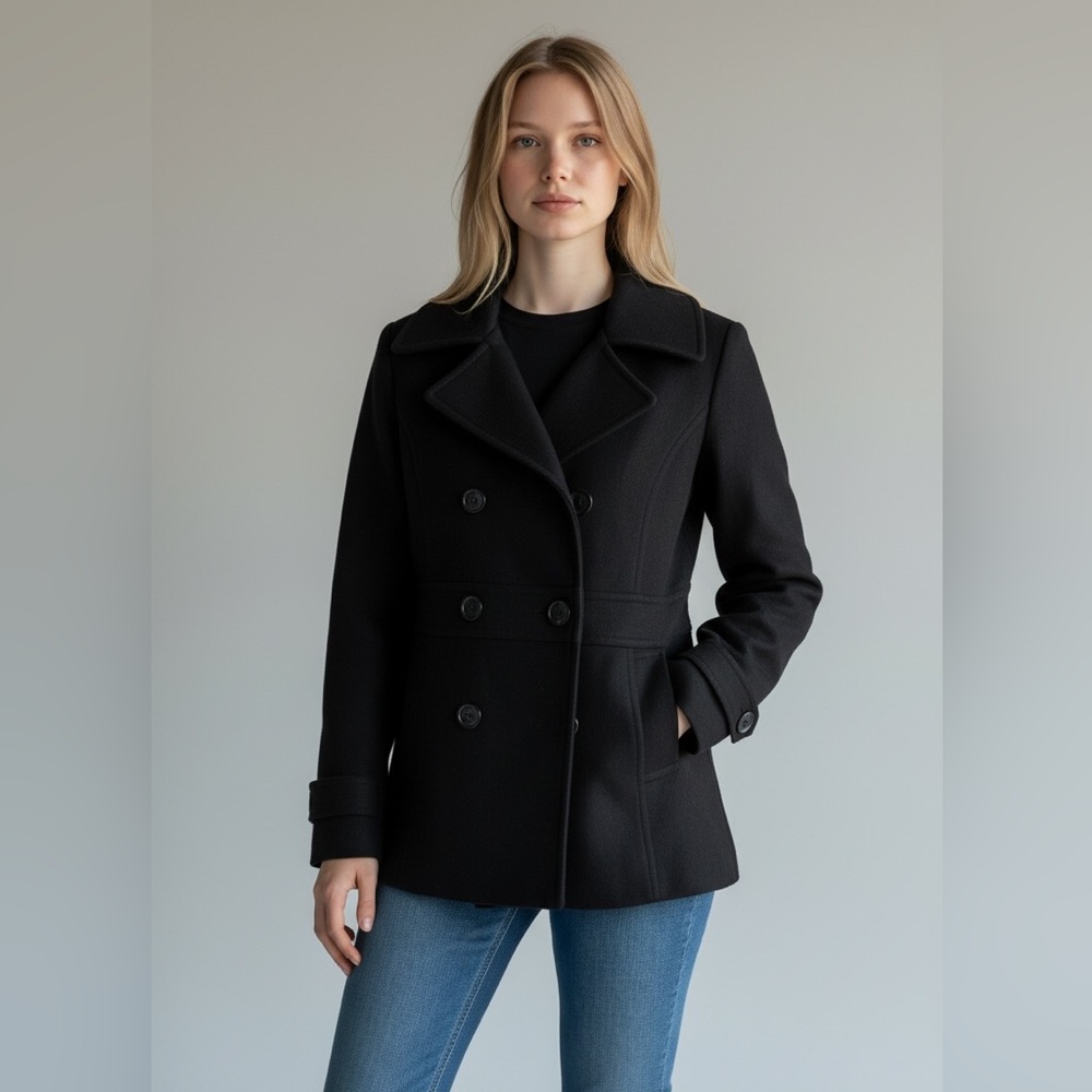 Forever 21 Women's Black Double-Breasted Peacoat size M
